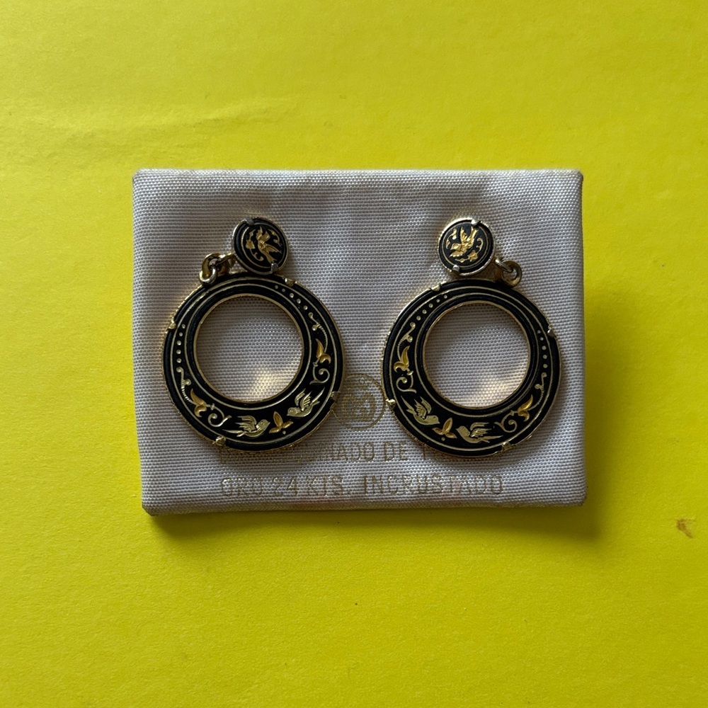 Vintage Toledo damascene drops earrings